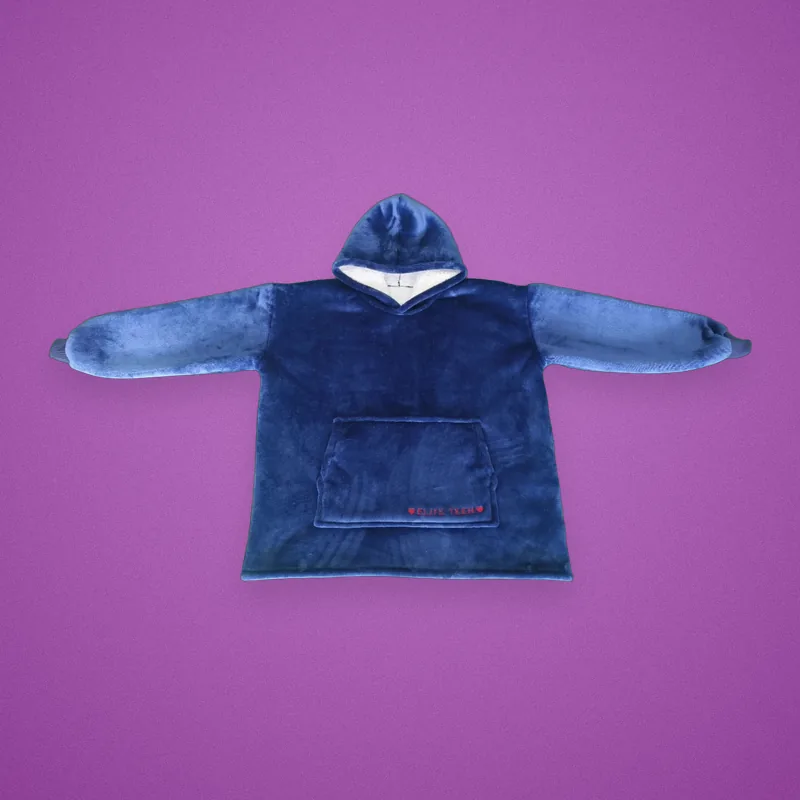 Navy oversized plush hoodie with 'Elite Teen' embroidered on the pocket