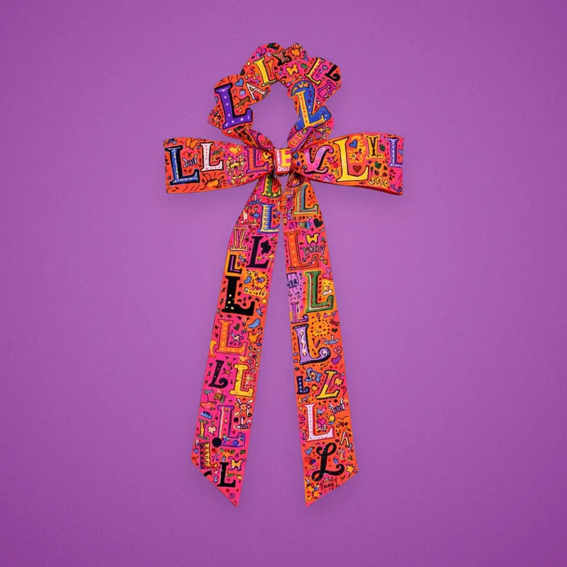 Hair scarf scrunchie with a colorful custom letter print